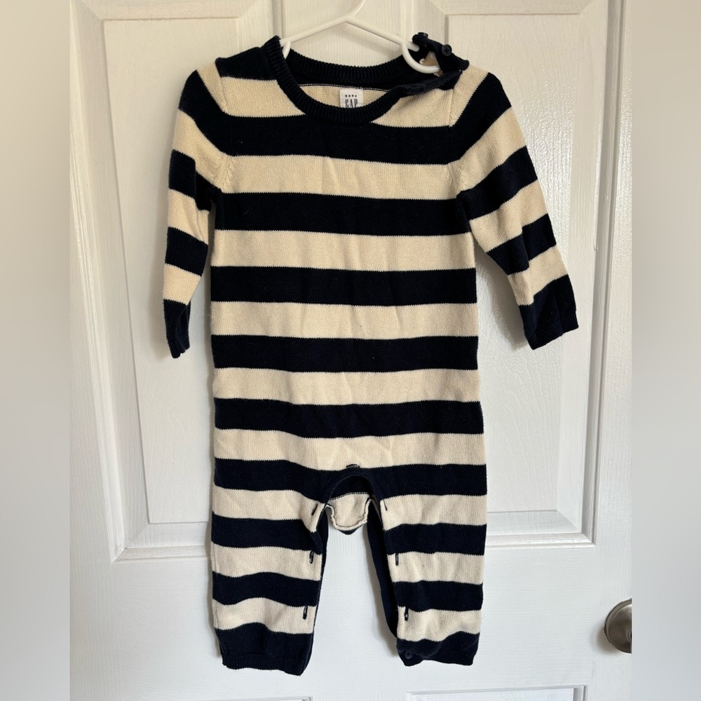 GAP Navy and Cream Striped toddler sweater onesie